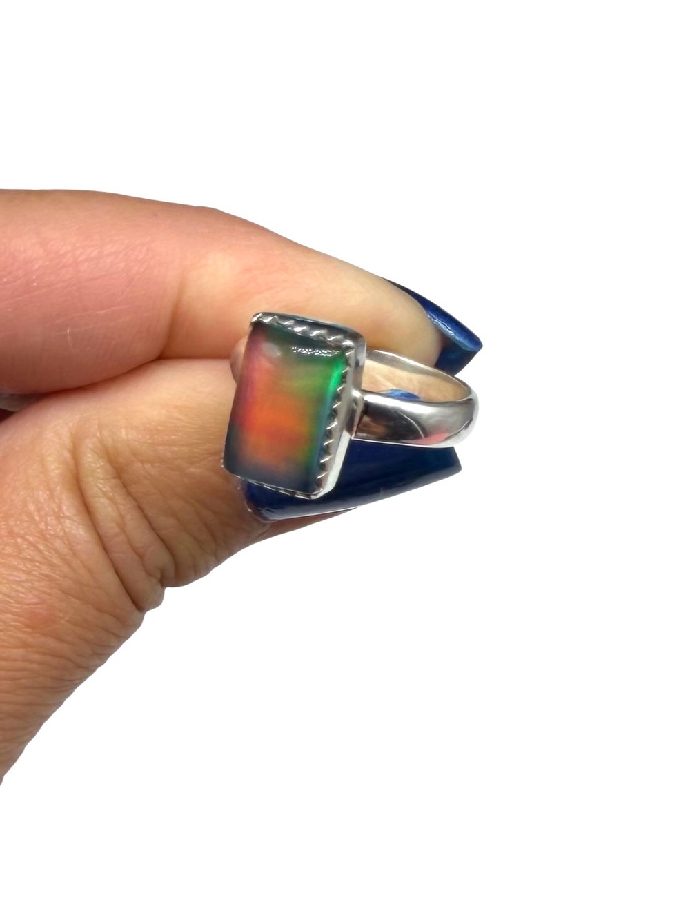 Aurora Fire Opal Ring Size 6 Solid 925 Sterling Silver Aura - Picture 11 of 14